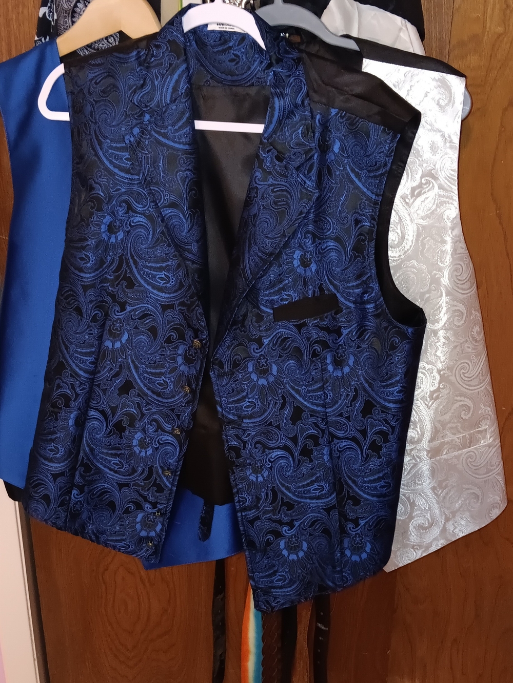 Blue Paisley/white Jacquard/royalblue Satin Men's Dress Vest - Elegant Formal